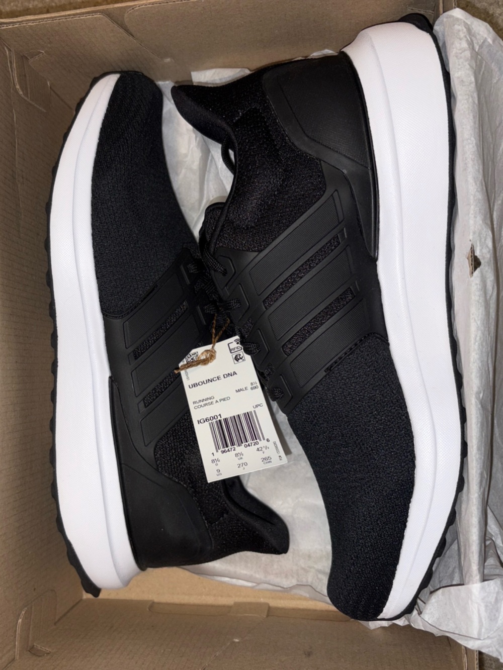 Adidas Ubounce DNA Athletic Running Shoe IG6001 Mens Size 9 Black White
